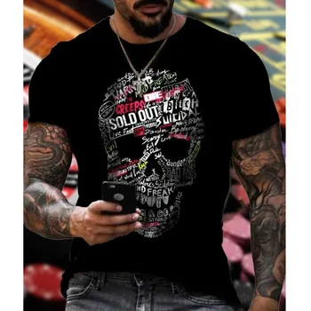 2021 moške poletne lobanje slog igranje kart 3D tiskanje retro moški t-shirt priložnostne ulične moške kratke oplaščeni t-shirt pullov