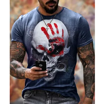 2021 moške poletne lobanje slog igranje kart 3D tiskanje retro moški t-shirt priložnostne ulične moške kratke oplaščeni t-shirt pullov