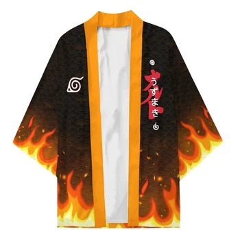 Novi Anime Konoha Kurama Pečat Simbol Kimono Hokage Rikudousennin Modo Cosplay Kostume Plašč Jopico Haori Jakno Plašč Kopalni Plašč