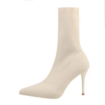 Seksi kratke čevlji, ki se uporablja za pletene elastične čevlji, visoke pete, ženske, modni čevlji