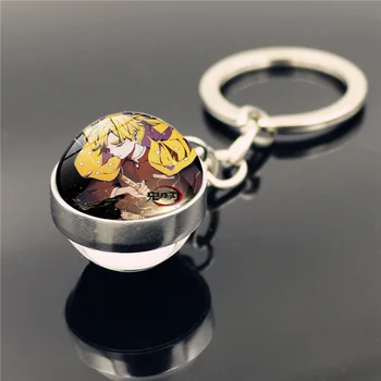 Demon Slayer Keychain Anime Cosplay Dvojni Stranski Stekleno Kroglo Obesek Kimetsu Ne Yaiba Ključnih Verige Key Ring Imetnik Darilo za Prijatelja