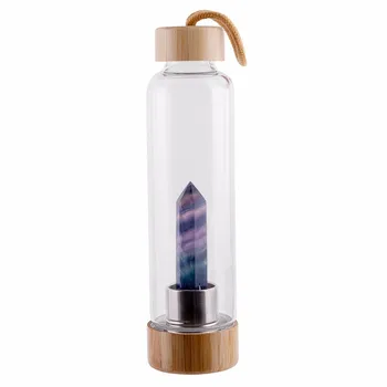 Nova Naravna Kristalno Steklenico Vode Točke Zdravljenja Obelisk Palico Eliksir Quartz Crystal Steklo Steklenico Vode Lesene Pokal Kritje Drinkware