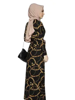 2021 Ramadana tam kaftan Dubaj Black Abaya z Udobno Zaviti Turčija Hidžab Obleka Ženske Islamskih Islamski Haljo Verige Vzorec Črna Moda za Ženske arabski