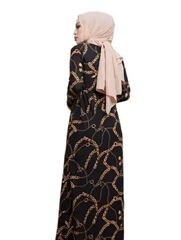 2021 Ramadana tam kaftan Dubaj Black Abaya z Udobno Zaviti Turčija Hidžab Obleka Ženske Islamskih Islamski Haljo Verige Vzorec Črna Moda za Ženske arabski