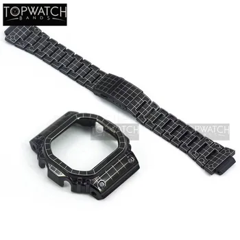 Nova Zasnova DW5600 Watch Band Ostanek klasična Črna Mreža za GW-M5610 5035 iz Nerjavečega Jekla Laser-Jedkano Watchband Kovinski Okvir Set