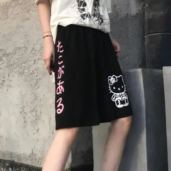 Kawaii Harajuku Priložnostne Poletje Hlače Ženske Svoboden Ulične Japonski Luštna Mačka Tiskanja Moške Hlače Hip-Hop Goth Punk 2021 Nova