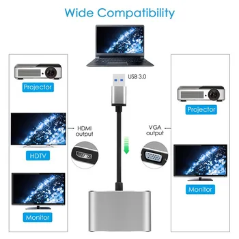 1080P Full HD Video vmesnik USB 3.0 Za HDMI/VGA Pretvornik Kabel Za Laptop/Desktop/Projektor/TV