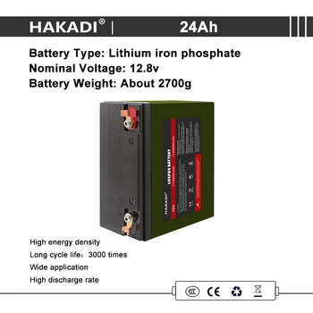 HAKADI 12V 24Ah za ponovno Polnjenje LiFePO4 Baterije Dolgo Življenjsko dobo Z 14.6 V 4A Polnilnik Za zunanje Napajanje v Sili Oprema